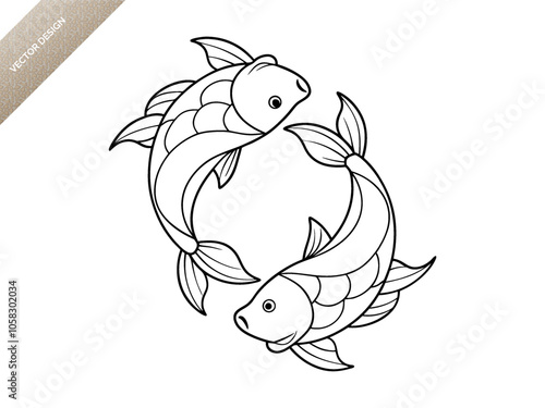 Two koi fish outline silhouette line art vector art design 