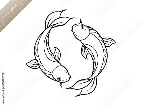 Two koi fish outline silhouette line art vector art design 