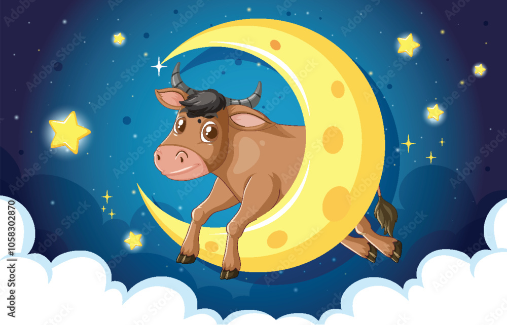 Cow Resting on Crescent Moon Cow Resting on Crescent Moon