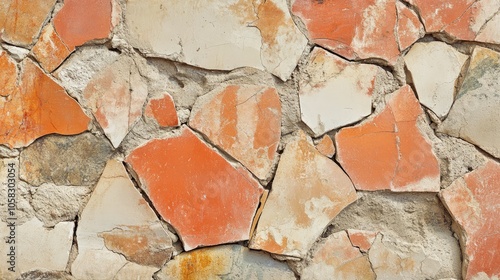 Line of broken tiles with jagged edges, capturing the raw textures and imperfections of construction work photo