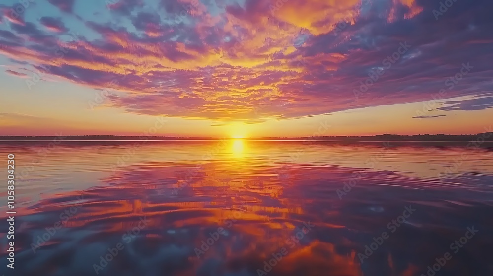 A serene sunset reflects vibrant colors on calm water, creating a picturesque and tranquil atmosphere. A serene sunset reflects vibrant colors on calm water, creating a picturesque and tranquil atmosphere.