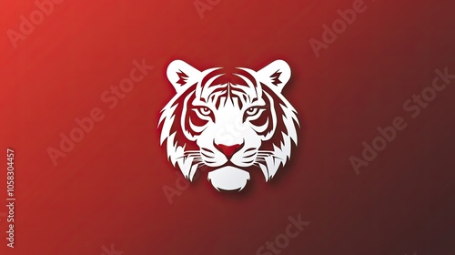 Simplified red and white tiger head logo, focused on clean, bold shapes with no distractions. photo