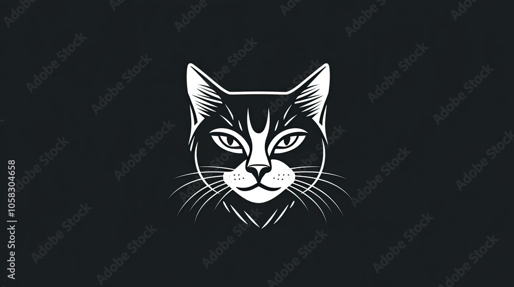 Sleek cat face icon, minimal details in black and white, clean and simple. Sleek cat face icon, minimal details in black and white, clean and simple.