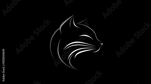 Wallpaper Mural Sleek, abstract cat logo with smooth curves and minimalist strokes in black and white. Torontodigital.ca