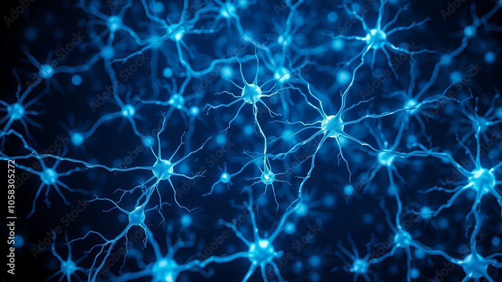 Blue Neurons on Dark Background for Science Themes Blue Neurons on Dark Background for Science Themes