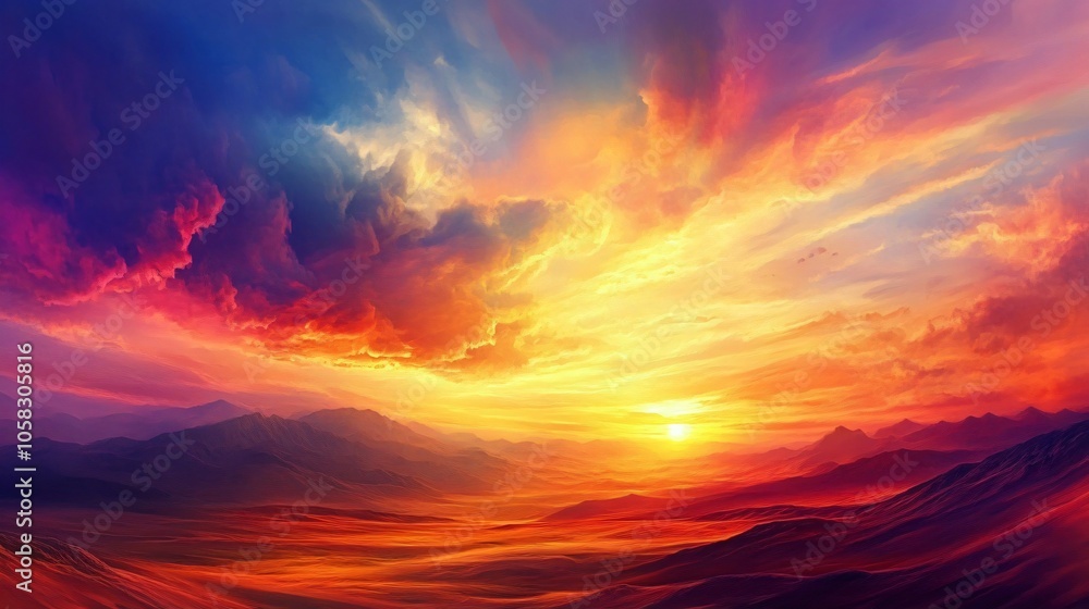 Dramatic Sunset Over Mountains with Vivid Clouds Dramatic Sunset Over Mountains with Vivid Clouds