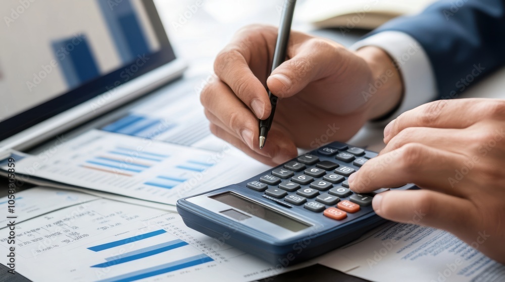 Cropped hands of a businessman and coworker using a calculator, Cropped hands of a businessman and coworker using a calculator,
