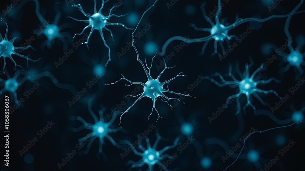Neurons in Blue Glow on Dark Background Neurons in Blue Glow on Dark Background