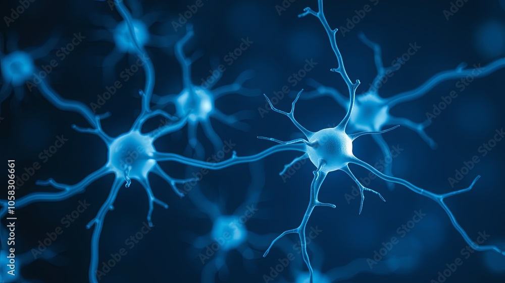 Blue Neurons in Abstract Scientific Background Blue Neurons in Abstract Scientific Background