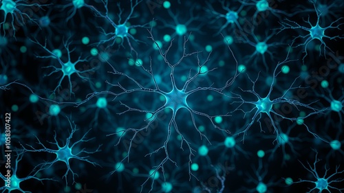 Neural Connections in Blue and Black Background