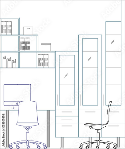 Vector sketch illustration of bedroom interior architectural design silhouette
