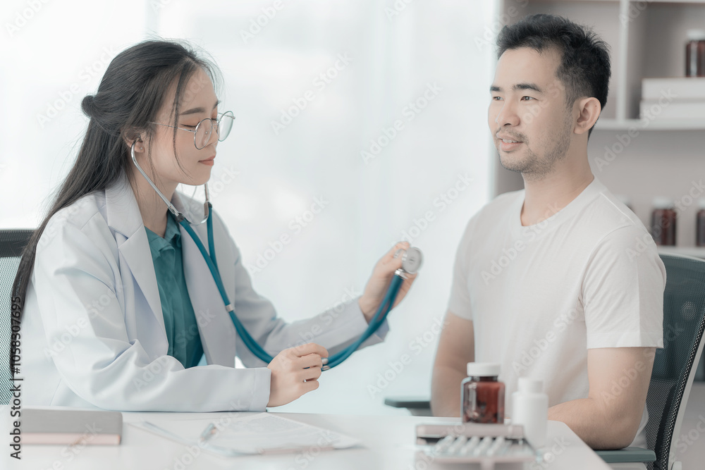 Arab doctor and patient talking about something while sitting at table Medical and healthcare concept in hospital, physical therapy, medical therapy and health concept. Arab doctor and patient talking about something while sitting at table Medical and healthcare concept in hospital, physical therapy, medical therapy and health concept.