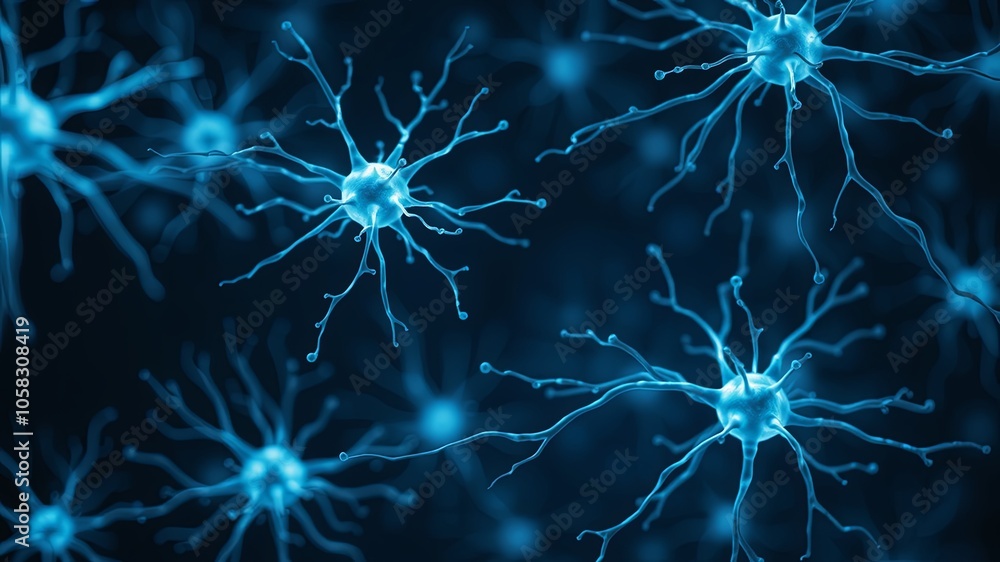 Abstract Blue Neurons on Dark Background Abstract Blue Neurons on Dark Background