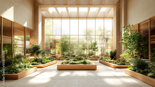 Design a Workspace Filled with Natural Elements like Indoor Plants, Wooden Furniture, and Ample Natural Light 