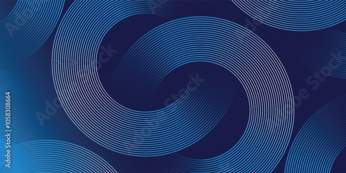 Abstract blue geometric lines glowing on dark blue background. Modern shiny blue circle lines pattern. Futuristic technology concept.