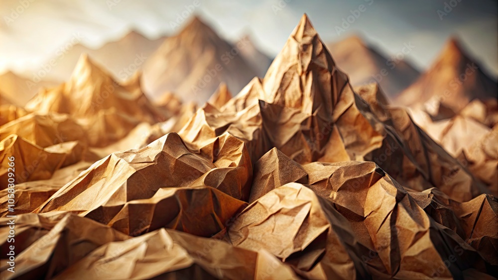 4K Brown Crumpled Craft Paper Texture with Low Poly Mountains Rotating in Macro - Abstract Nature Background for Creative Projects 4K Brown Crumpled Craft Paper Texture with Low Poly Mountains Rotating in Macro - Abstract Nature Background for Creative Projects