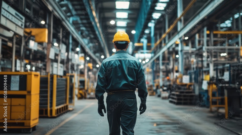 Worker in a factory following a step-by-step safety procedure Worker in a factory following a step-by-step safety procedure