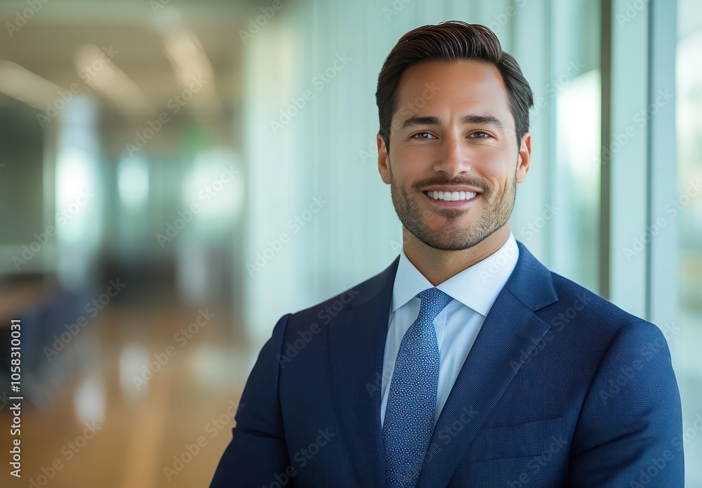 Confident Businessman Smiling in Modern Office Confident Businessman Smiling in Modern Office