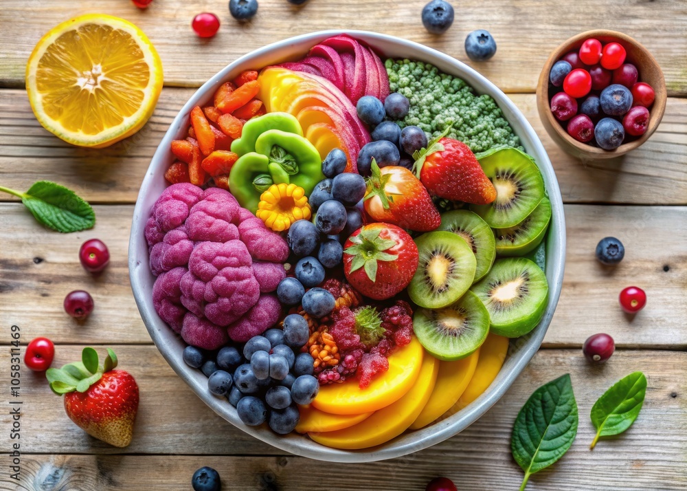 Brain-Shaped Smoothie Bowl with Nutrient-Dense Fruits and Vegetables for Healthy Nutrition and Brain Boosting Benefits Brain-Shaped Smoothie Bowl with Nutrient-Dense Fruits and Vegetables for Healthy Nutrition and Brain Boosting Benefits
