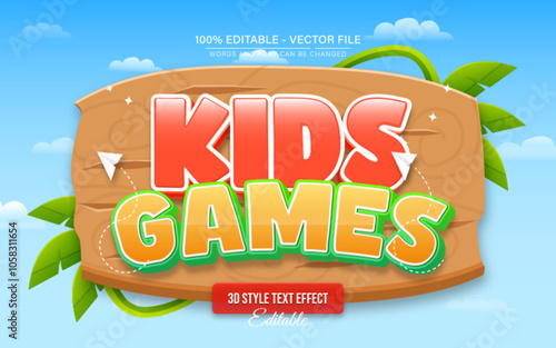 Kids games bold cartoon text effect editable