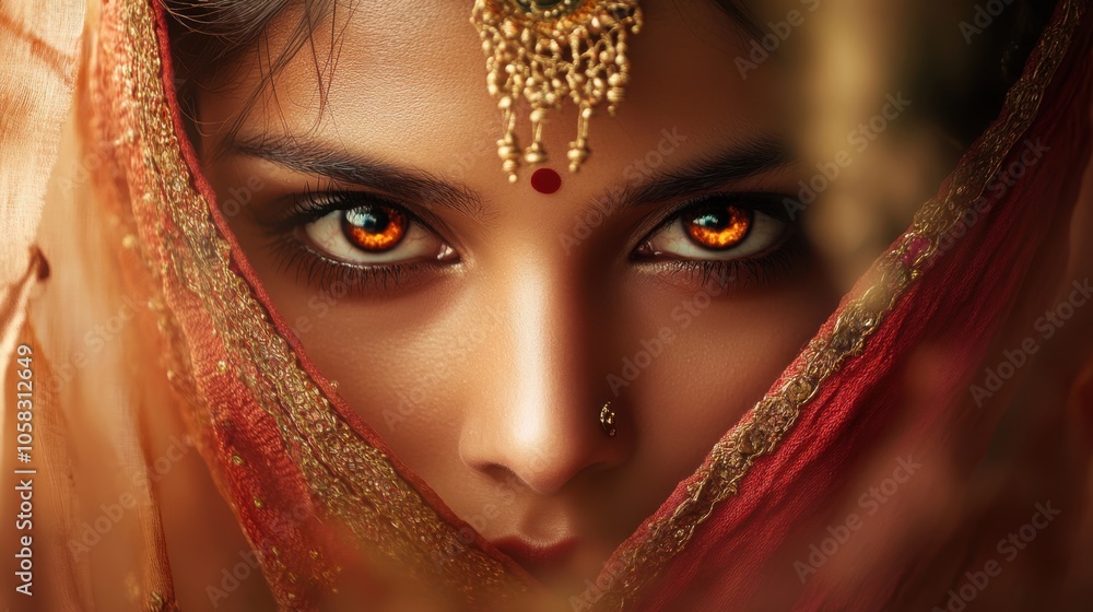 A beautiful Indian actress with a veil covering her face, peeking A beautiful Indian actress with a veil covering her face, peeking