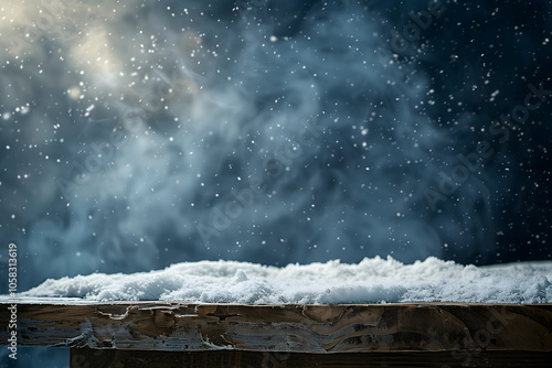 Wallpaper Mural Old wooden table covered in snow. High quality photo Torontodigital.ca