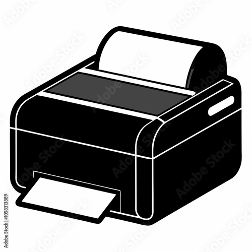 Thermal label printer silhouette vector black on white background