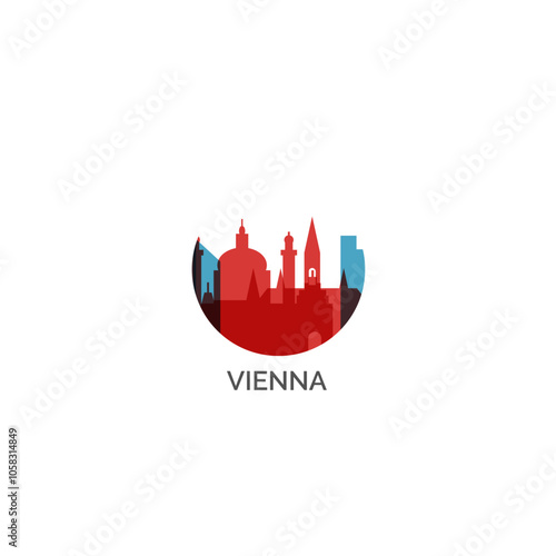 Austria Vienna city cityscape skyline capital panorama vector flat modern logo icon. Capital emblem idea with landmarks and building silhouettes