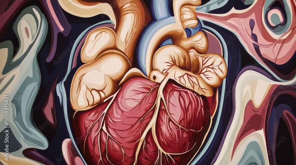 Obraz premium A cross-sectional illustration of the human heart, highlighting chambers,