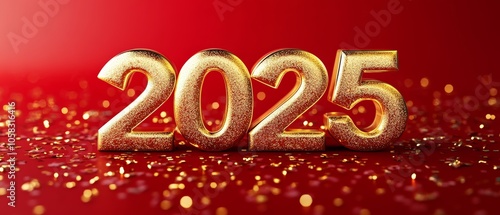 The golden three-dimensional number "2025" is set against the red background, creating an atmosphere filled with celebration and hope for my friends in China.