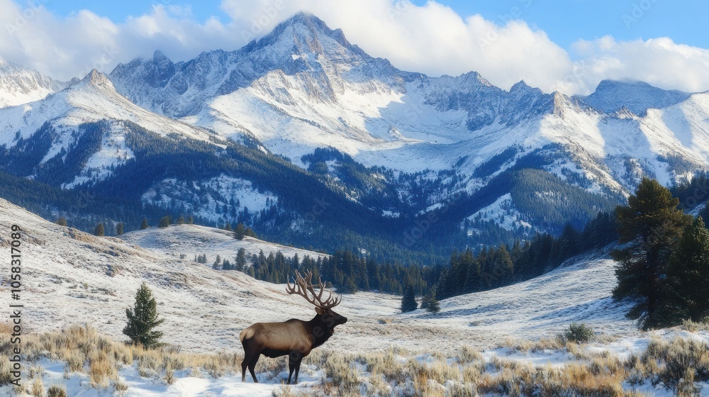 Majestic Elk in a Snowy Mountain Landscape Majestic Elk in a Snowy Mountain Landscape