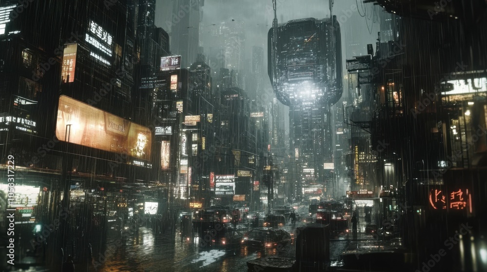 A dystopian city where AI controls every aspect of life, with A dystopian city where AI controls every aspect of life, with