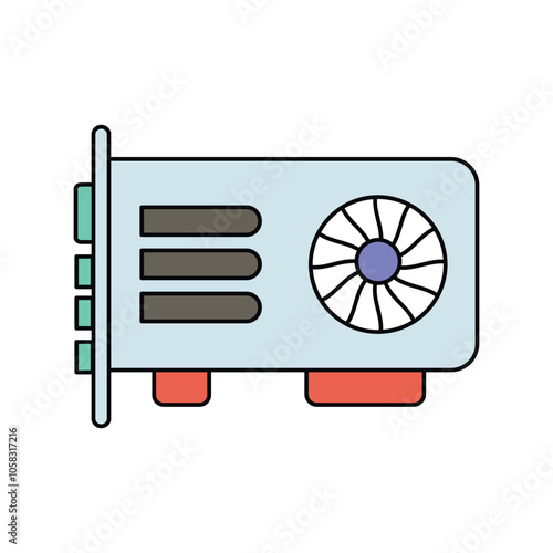 graphic card color line icon with white background vector stock illustration
