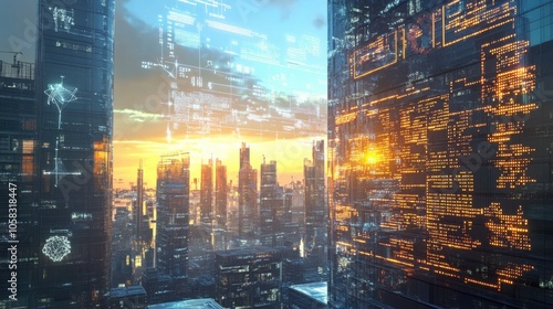 Wallpaper Mural A futuristic cityscape where giant mathematical formulas Torontodigital.ca