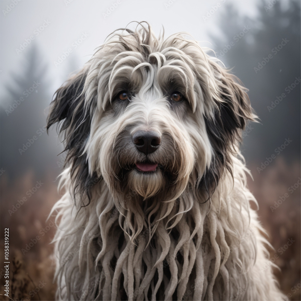 Portrait of a beautiful gray Bergamasco breed dog Portrait of a beautiful gray Bergamasco breed dog