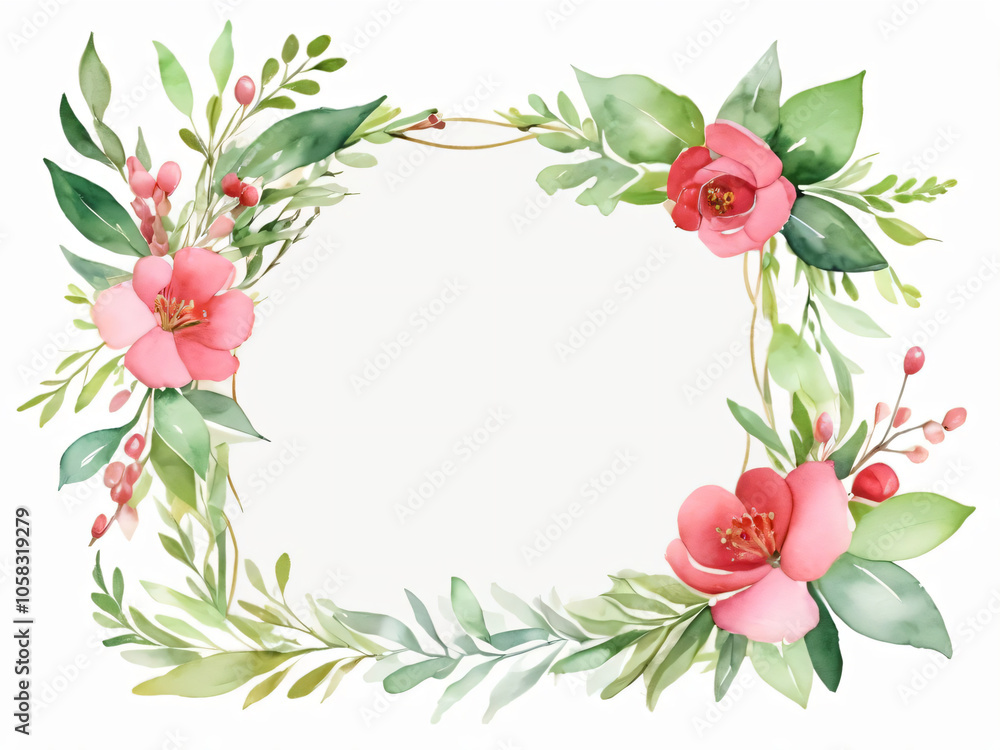 Fototapeta premium Watercolor floral wedding card with blank space for text.