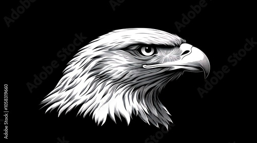 A stylized black-and-white illustration of an eagle's head, showcasing its fierce expression.