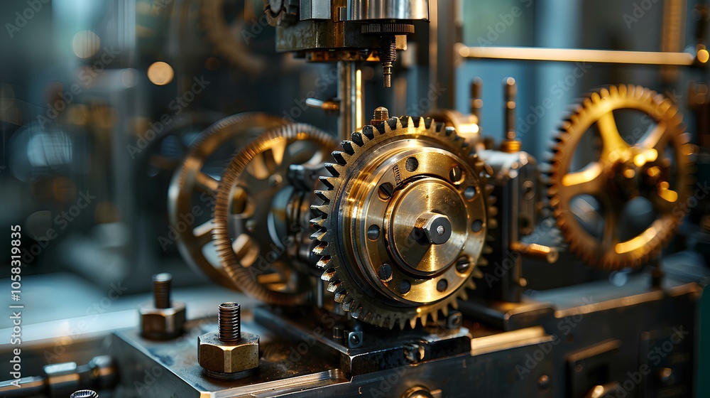 An intricate close-up of metallic gears and machinery, showcasing the detailed craftsmanship and engineering involved. An intricate close-up of metallic gears and machinery, showcasing the detailed craftsmanship and engineering involved.