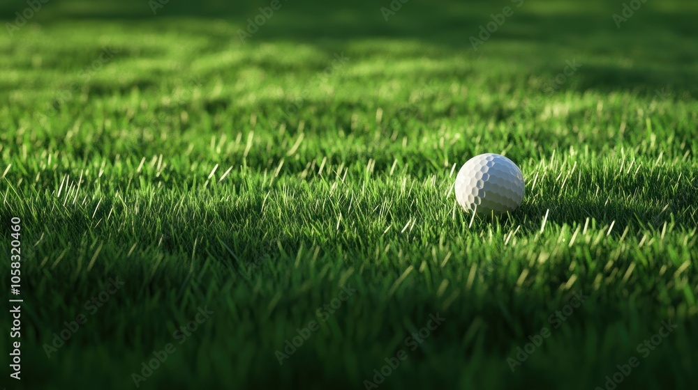 A close-up view of a golf ball resting on lush green grass. A close-up view of a golf ball resting on lush green grass.