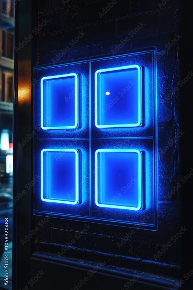 Blue Neon Sign Building Side Blue Neon Sign Building Side