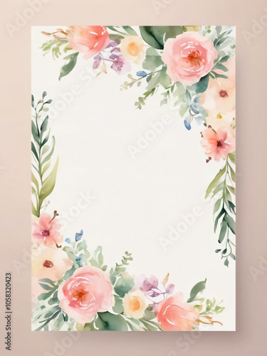 Elegant wedding invitation with soft watercolor flowers.