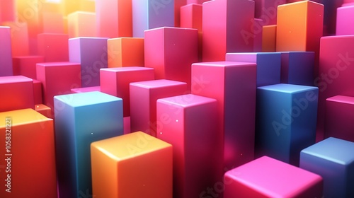 A vibrant arrangement of colorful 3D blocks creating a dynamic abstract visual landscape.