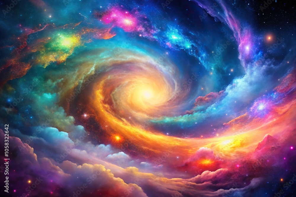 Colorful and vibrant galaxy background with swirling clouds of gas, astronomy, galactic Colorful and vibrant galaxy background with swirling clouds of gas, astronomy, galactic