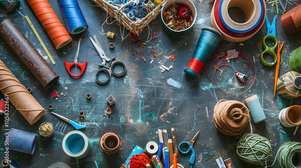 Fototapeta premium Creative Workspace with Recycled Materials and Tools