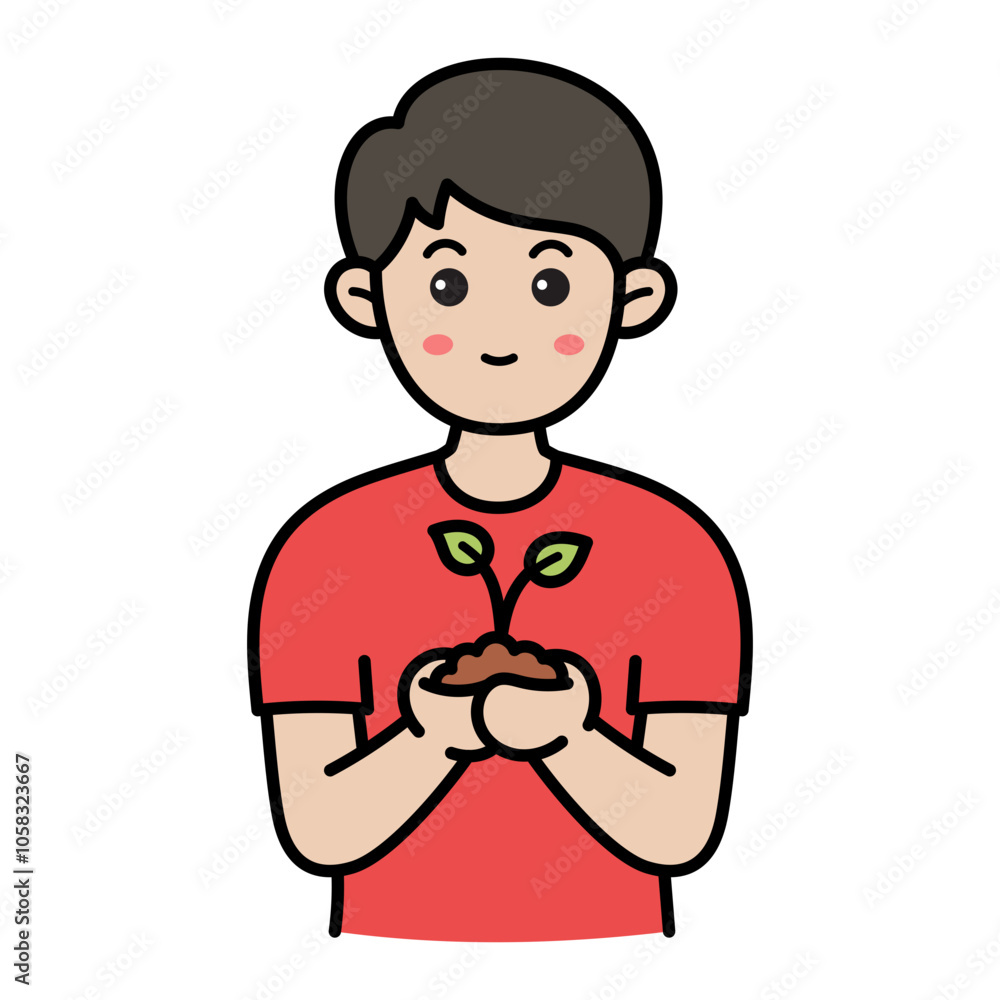Man Holding Seedling Doodle Illustration Man Holding Seedling Doodle Illustration