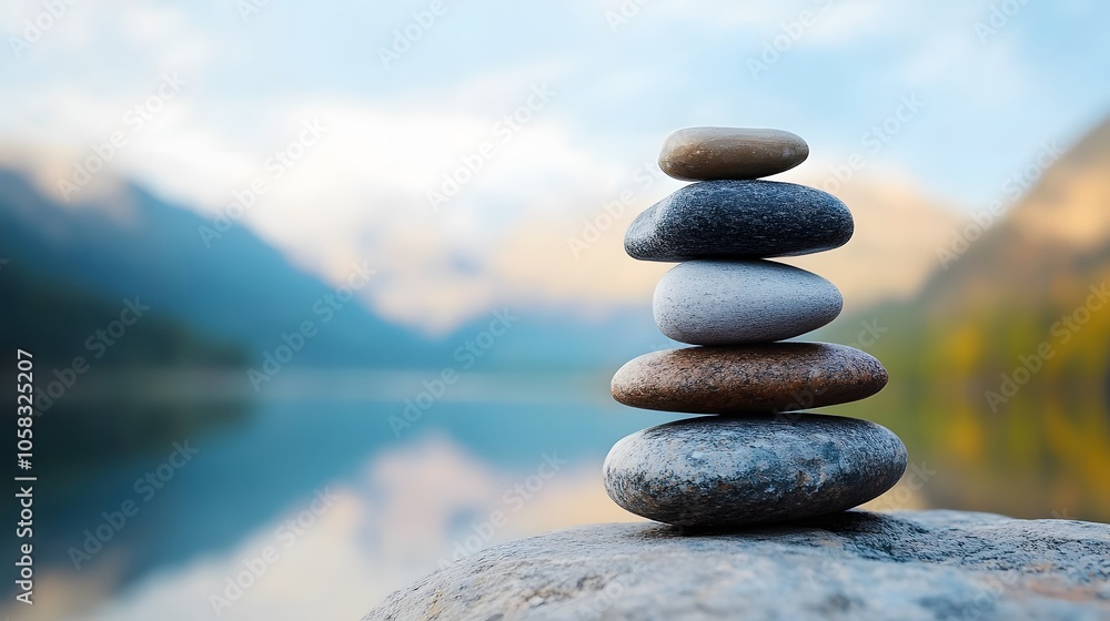 Balanced harmony of nature tranquil stone stacking Balanced harmony of nature tranquil stone stacking