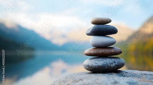 Balanced harmony of nature tranquil stone stacking