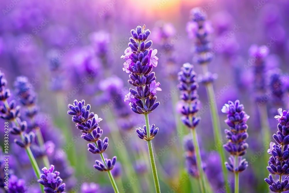Aromatic purple lavender buds on the stem of a mature lavender plant in a field, fields, summer Aromatic purple lavender buds on the stem of a mature lavender plant in a field, fields, summer