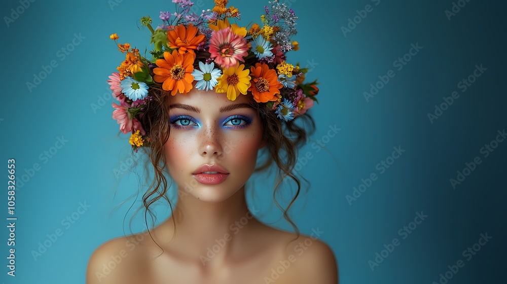 Vibrant Portrait of a Woman with Floral Crown Vibrant Portrait of a Woman with Floral Crown