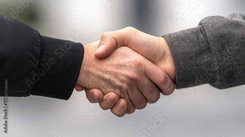 Closeup of a hand shaking a veteran s hand, expressing gratitude and respect in a simple gesture photo